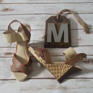 Cato brown and orange strap wedges